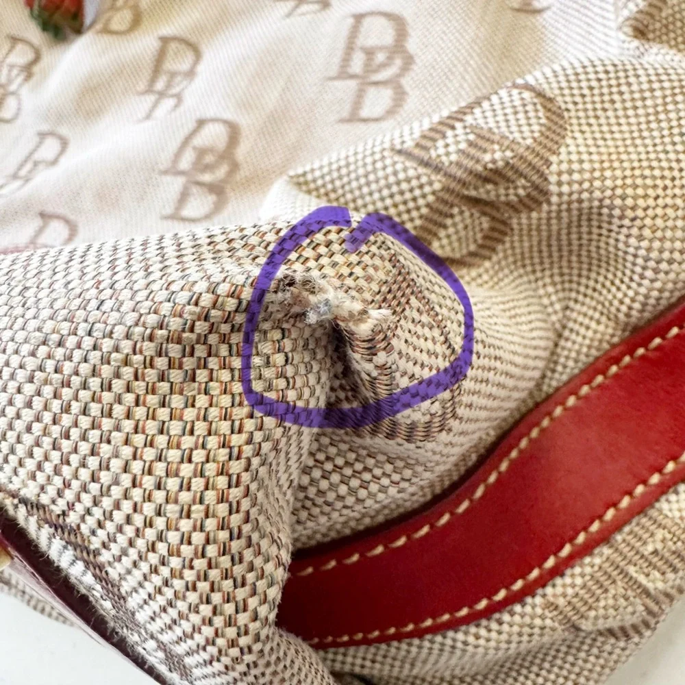 Dooney & Bourke Jacquard Logo Cream Red Tassel Hobo Bag